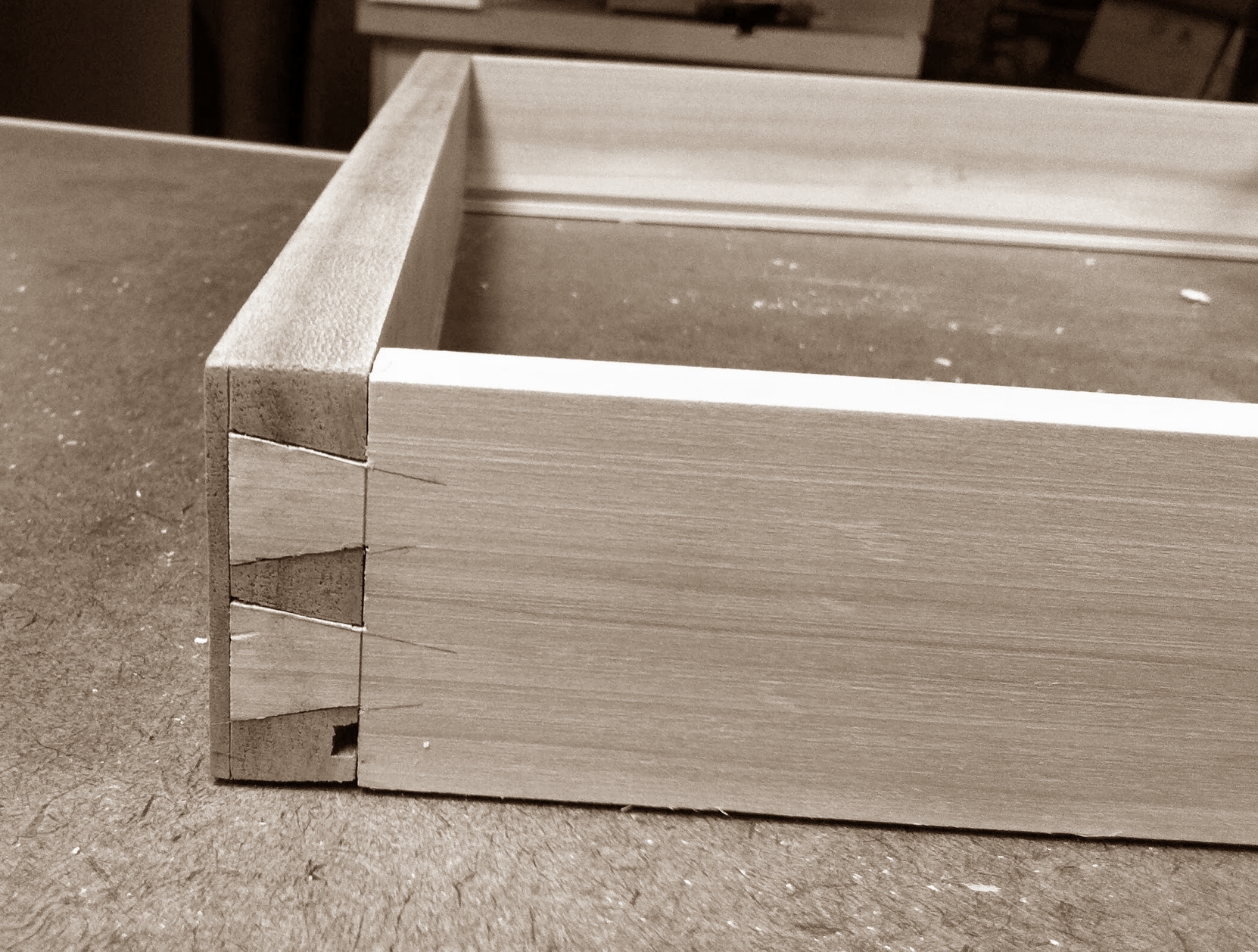 Front dovetails on drawer #2