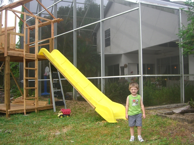 With temp fences up, I let Liam use the tower 1 ladder and slide