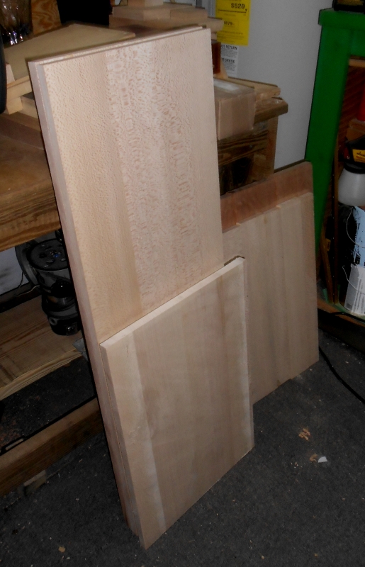 Glued up panels for the sycamore case sides, bottom, subtop, and the cherry top