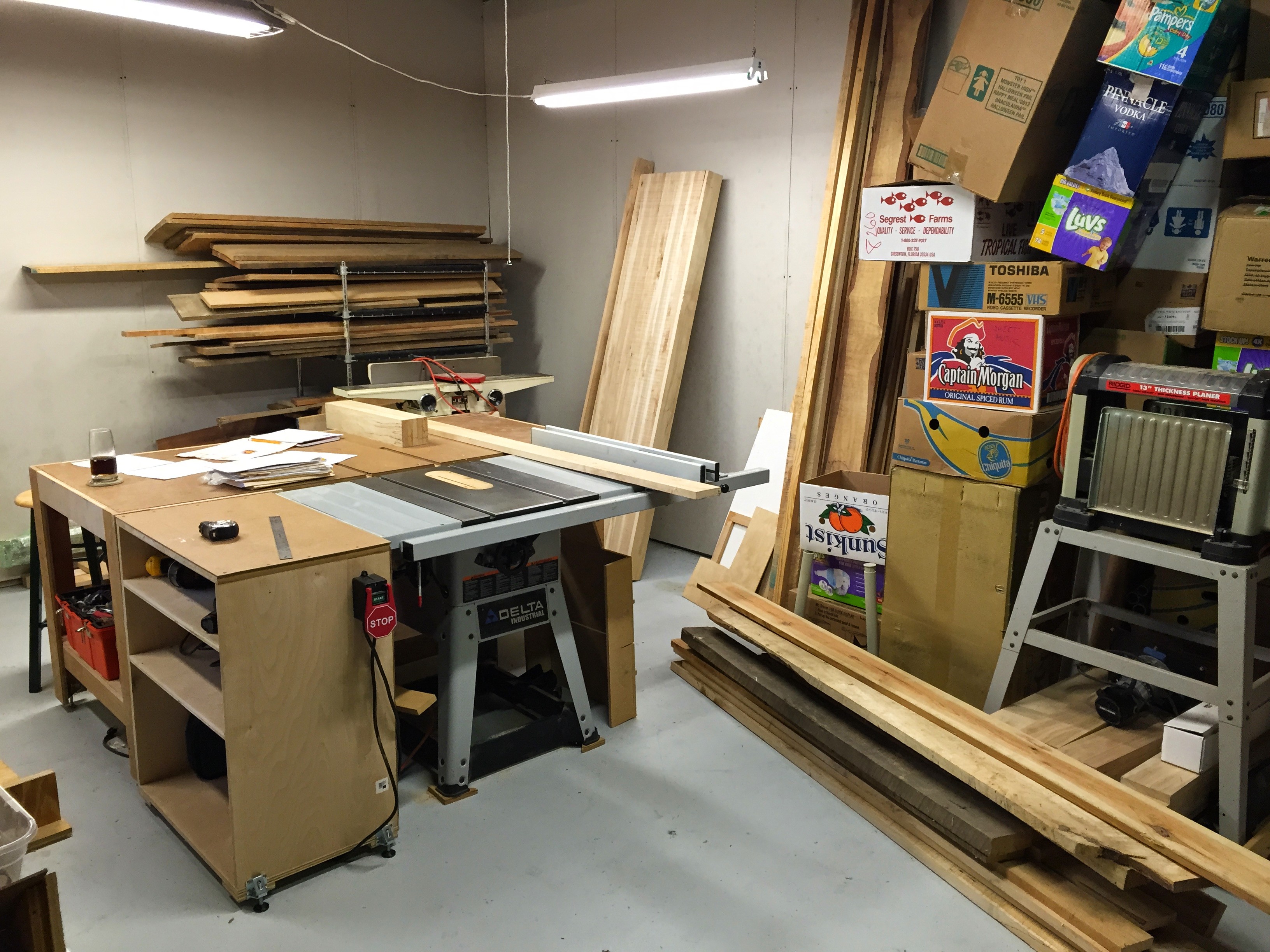 Table saw and tons of stored boxes for the next move