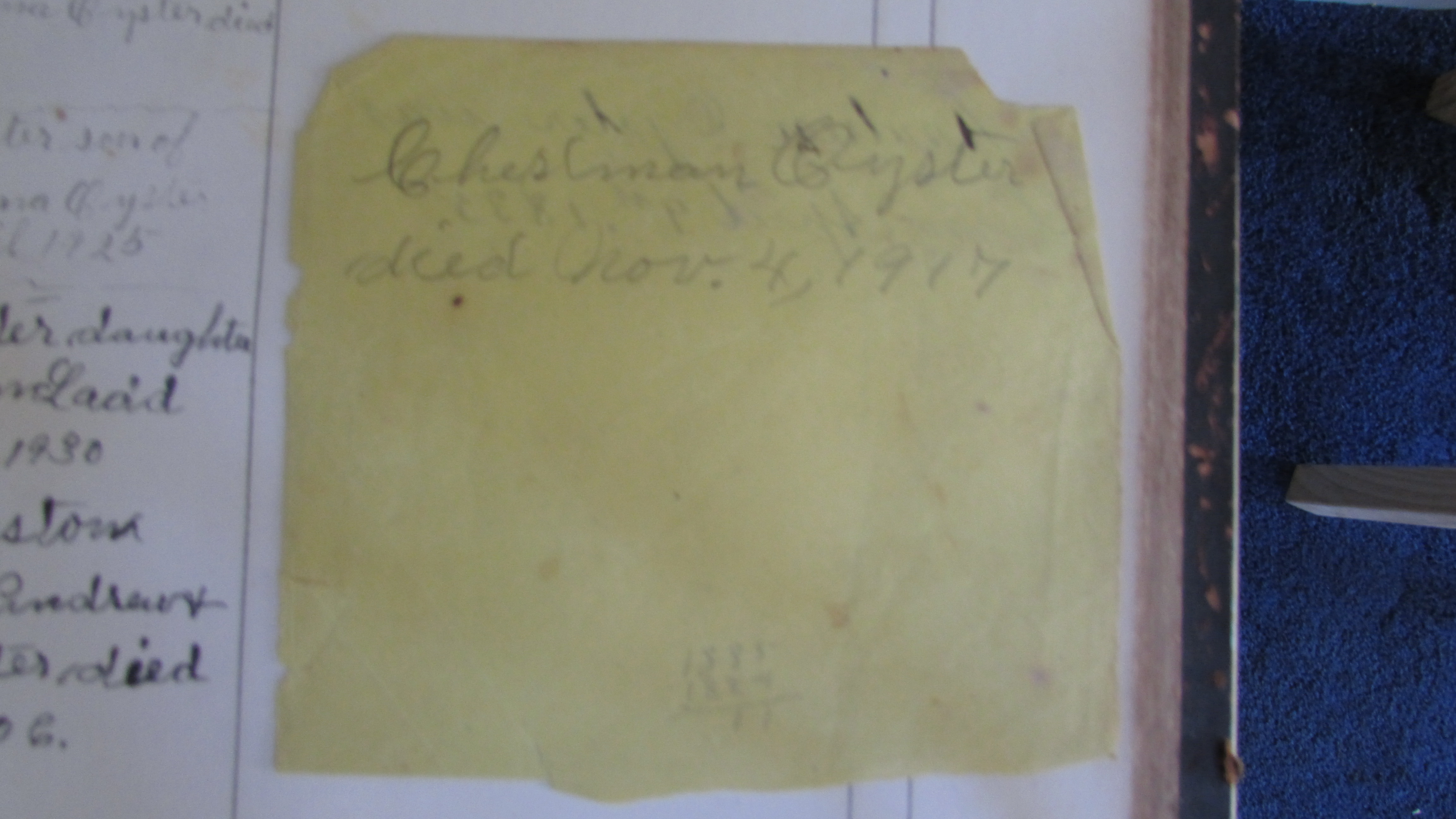 Back of note from third inscribed Family Record page