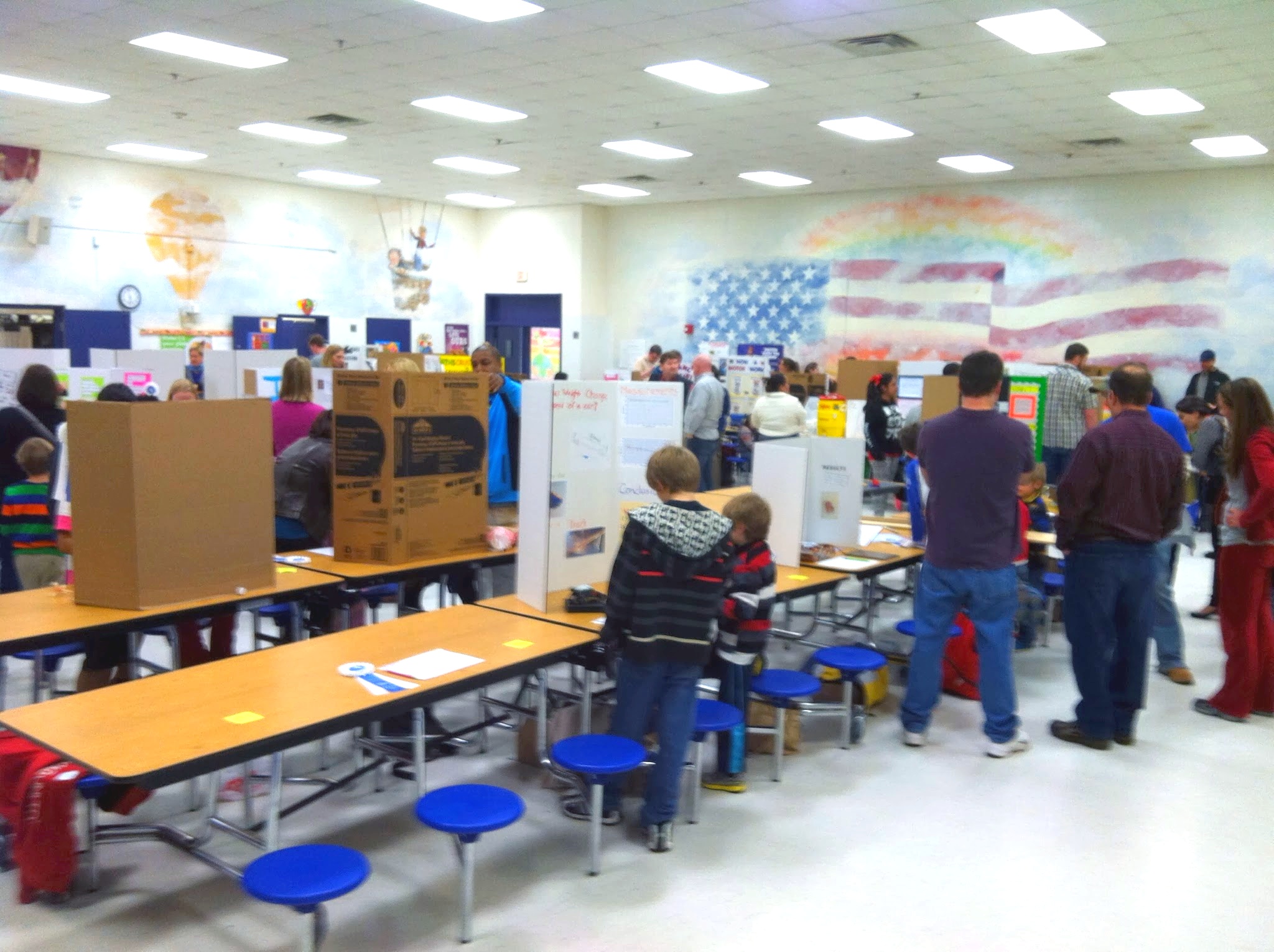 The science expo was in the school cafeteria. It got quite a bit more crowded than this.