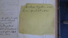 Note from third inscribed Family Record page