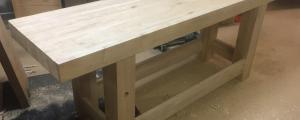 July 2017 - Bench top mated to undercarriage. Recesses created for tail vice hardware.