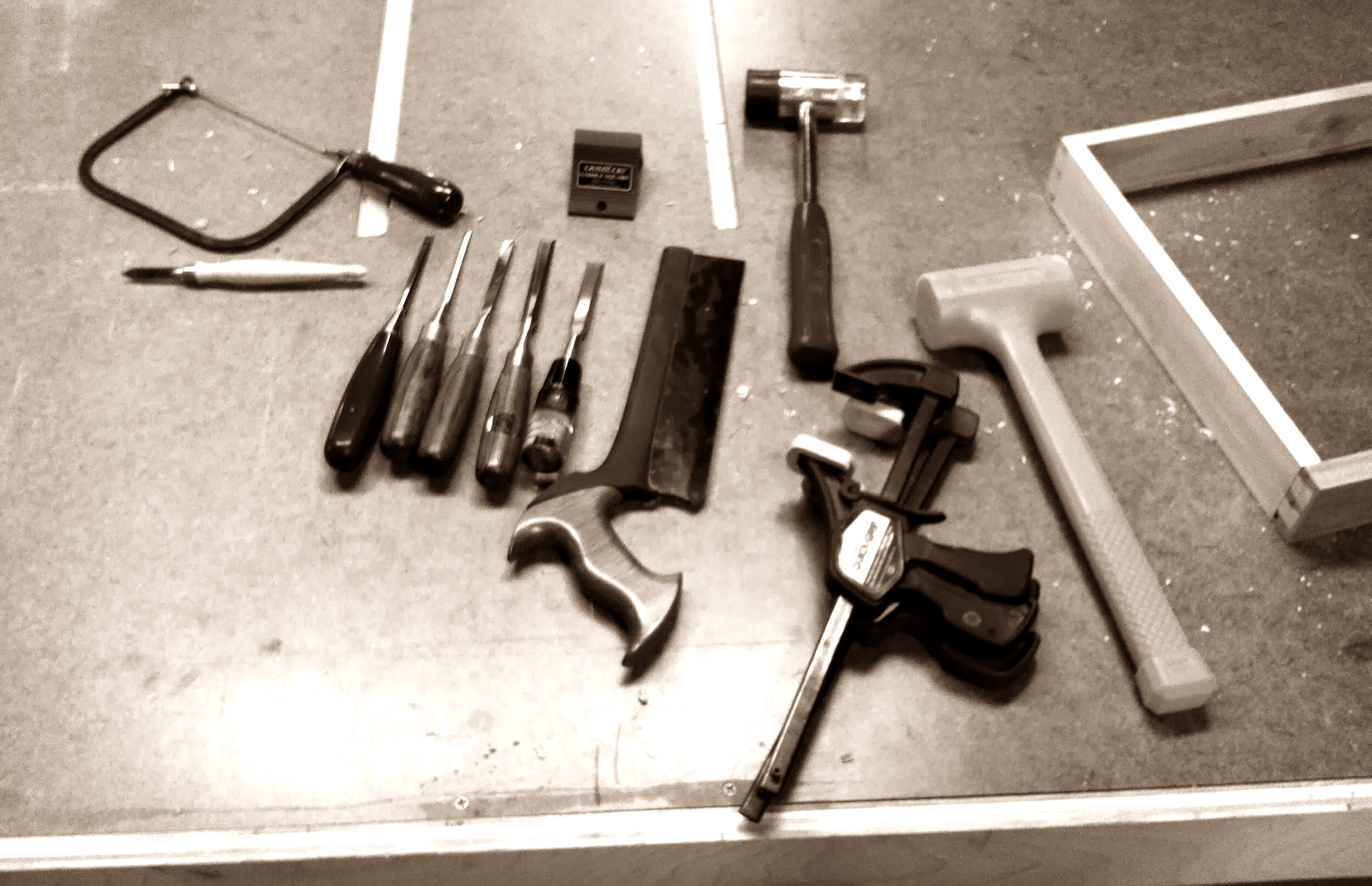 Tools laid out for dovetails