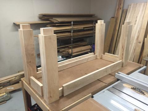 Stretchers glued up and placed for mortise layout