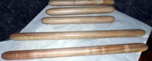Five rolling pins turned out of silver maple