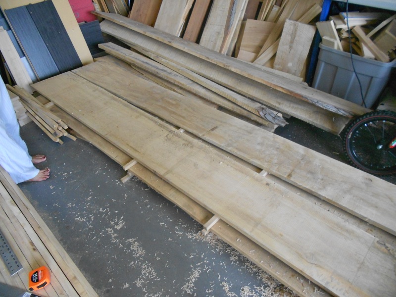 About half the pile of lumber left after cutting about 12 slats for the benchtop
