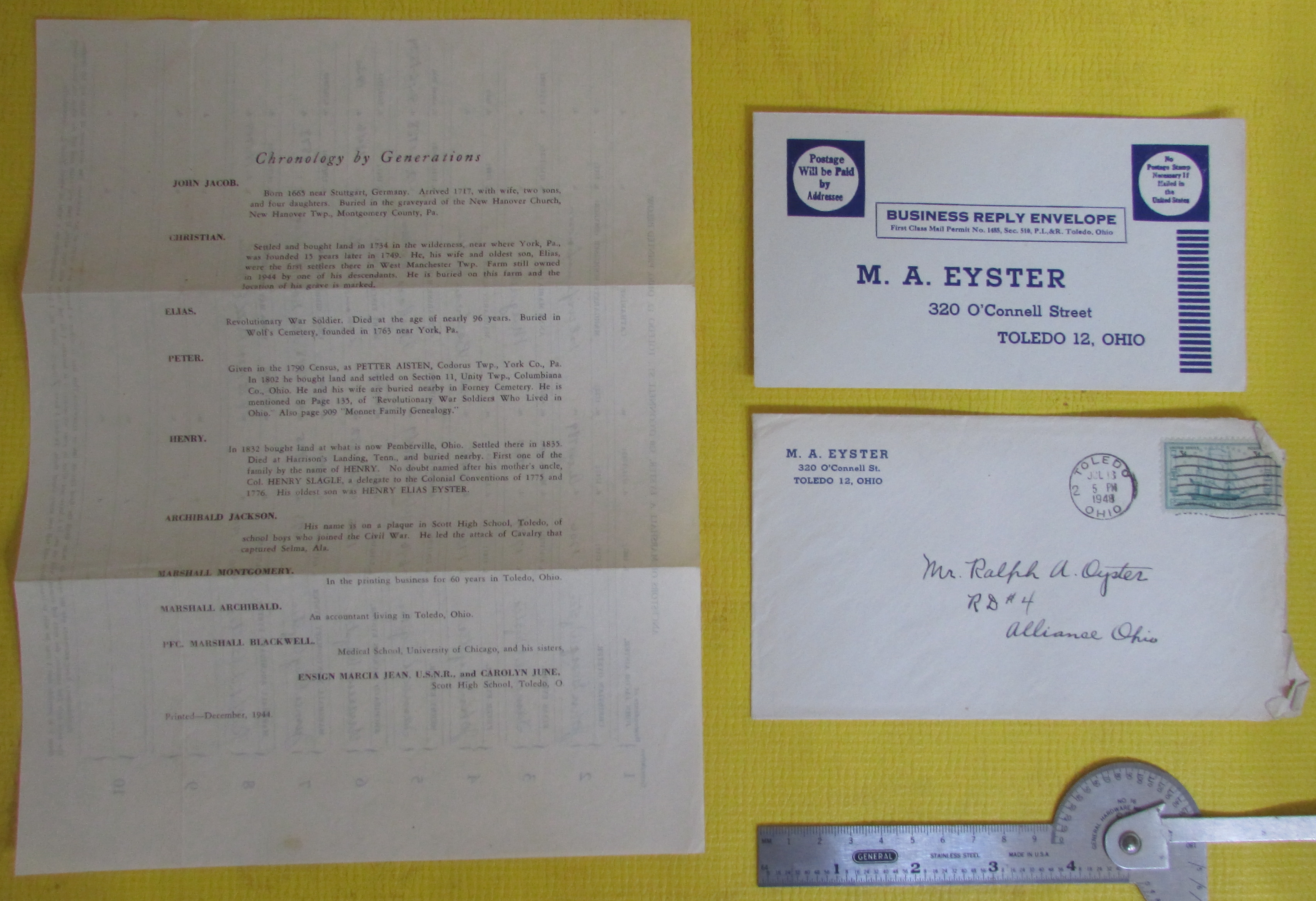 1948 letter from M.A. Eyster to Ruth Oyster
