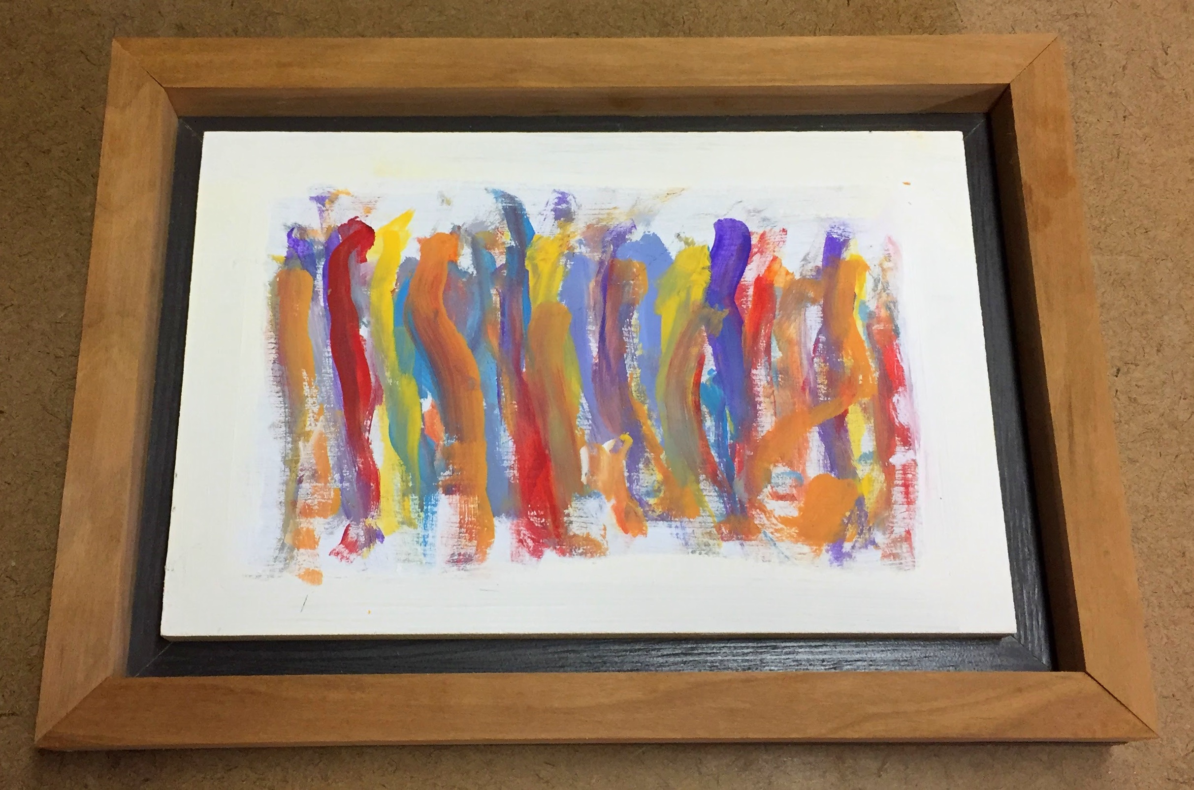 Finished framing of Liam's small abstract oil on wood