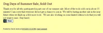 Sold out message for the summer sale