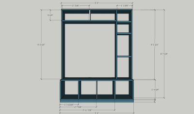 Front dimensions of the mudroom bench. The image files and the Sketchup file are available on the project page.