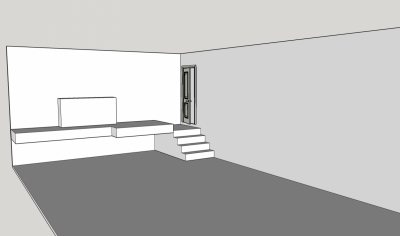 The area in the garage where the bench will go, top of the stairs, to the left of the door, up on the deck.