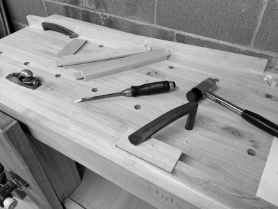 Using the newly finished workbench to build the side doors of the jewelry cabinet