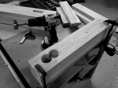 Starting to drill out the waste of the mortise in the endcap