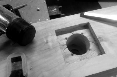 Chiseling out the waste in the leg vice mortise