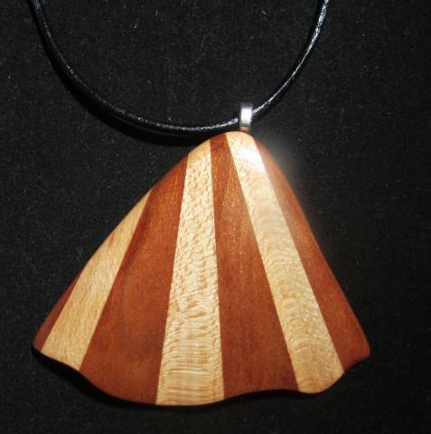 Seafan pendant in cherry and sycamore, 2" x 3"